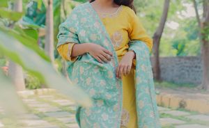 Yellow Embroidered Kurta plazo &amp;duppta