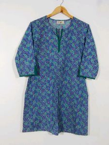 Fabindia Blue With Multicolour Floral Printed Kurt