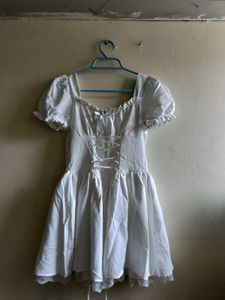 White Corset Puff Sleeve Dress