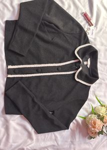 Chic Grey Kurta Set with White Trim