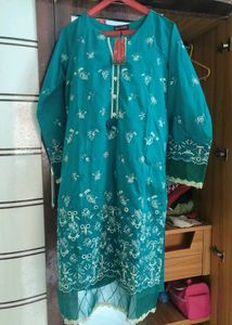 Binshan Teal Embroidered Kurta Set