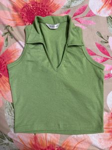 Green Collared Crop Top