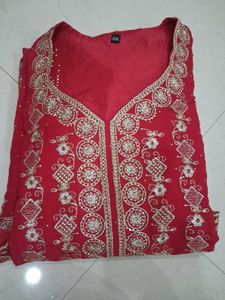 Red Embroidered Kurta Set with Palazzo