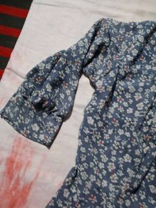 Blue Floral Long Sleeve Top