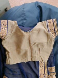 Elegant Gold &amp; Navy Blue Saree from Soch