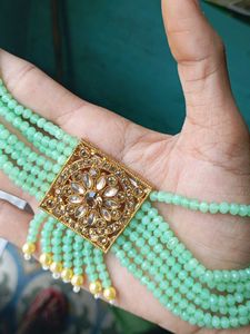 Green Beaded Choker Necklace Set