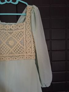 Elegant Mint Green Lace Maxi Dress, size M