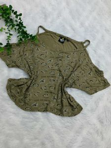 Cute Olive Green Smiley World Top