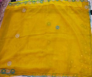 Yellow Embroidered Chiffon Saree with blouse