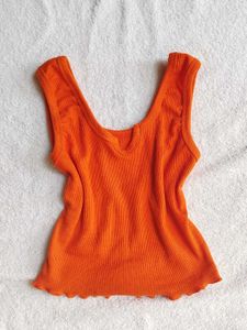 Orange Ribbed V-Neck Tank Top