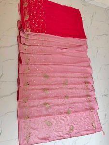 Beautiful Pink & Red Embroidered Saree