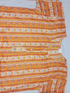 Vibrant Orange &amp; Yellow Floral Striped Top