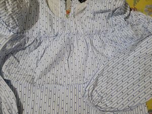 Blue Striped Ruffled Top