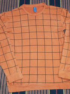 Orange Grid Print Long Sleeve Top