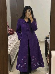 Floral Embroidered Purple Coat
