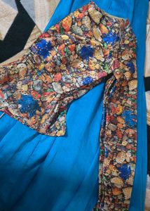 Floral Top &amp; Blue Skirt Set