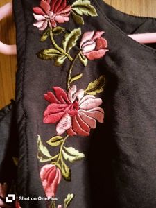 Embroidered Cold Shoulder Top