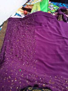 Beautiful Embellished Purple Saree with stitched b