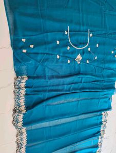 Teal Blue Embroidered Saree