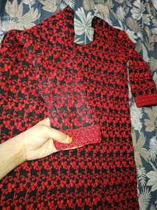 Black &amp; Red Embroidered Full Kurta❤️