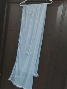 Elegant Sky Blue Net Dupatta with beautiful lace