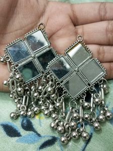Boho Mirror &amp; Bead Dangle Earrings
