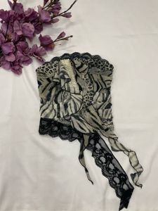 Strapless Animal Print Lace Trim corset Top