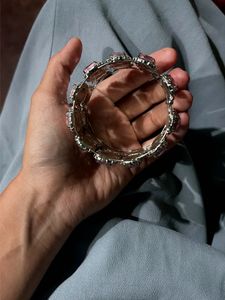 Pink Crystal &amp; AD Stone Designer Cuff Kada Bracele