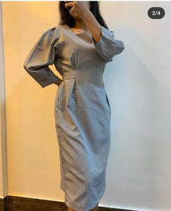 Elegant Puff Sleeve Midi Dress