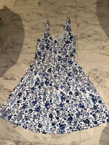 Blue Floral Print Summer Dress