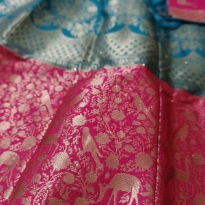 Elegant Lehenga Choli Set - Teal &amp; Pink