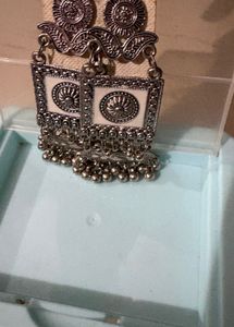 Antique Silver Oxidised Statement Earrings