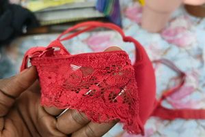 Red Bra with Lace Detail