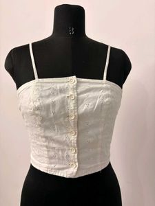 White Eyelet Cropped Cami Top