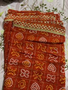 Vibrant Red Bandhani Saree