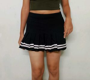 Black Pleated Mini Skirt with Stripes