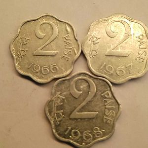 Rare 2 Paise Coin Set (1966, 1967, 1968)