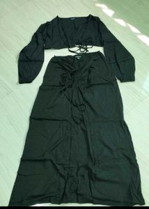 Boohoo Black Crop Top &amp; Skirt Set