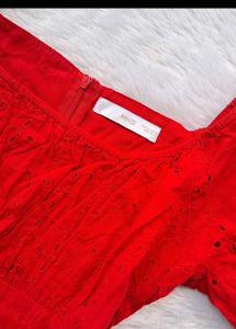 Mango Red Off-Shoulder Mini Dress