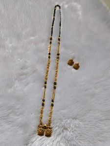 1gm Gold temple Mangalsutra Set with Earrings