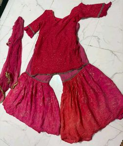 Vibrant  pink Sequin kurta  Sharara Set