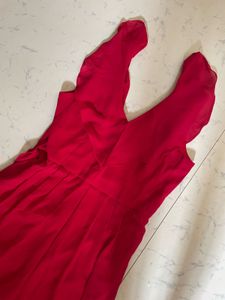 V-Neck Ruffle Detail Red Dress