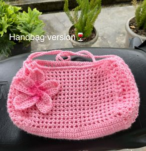 Handmade Crochet Red Flower Bag