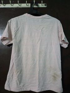 Pink Striped T-Shirt with Red Heart Detail