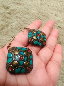 Bohemian Turquoise & Red Stone Earrings
