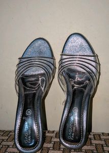 Silver Strappy Block Heels