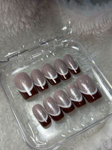Double-Line Wine Red French Tip Nails