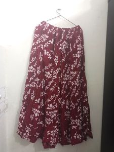 Maroon Floral Print Maxi Skirt