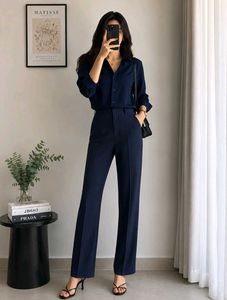 0015 Navy Blue Wide Leg Trousers (Imported)