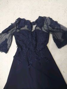 Elegant Navy Lace Evening Gown